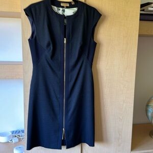 Ted baker navy dress with gold zipper